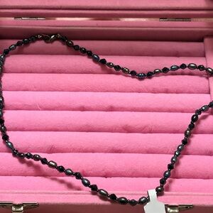 Authentic grey pearls and black quartz necklace